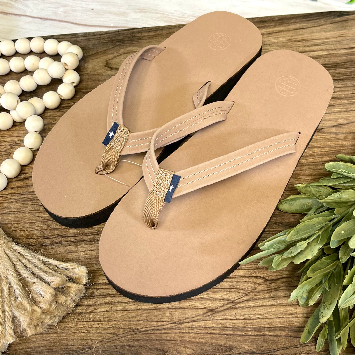 Simply Southern Leather Flip Flops - Chestnut