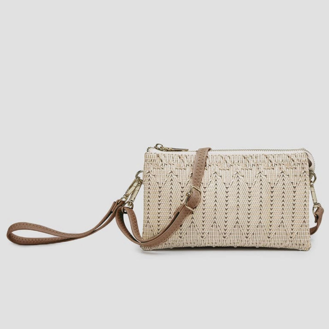 Jen & Co. Riley Woven Herringbone 3 Compartment Crossbody - Camel