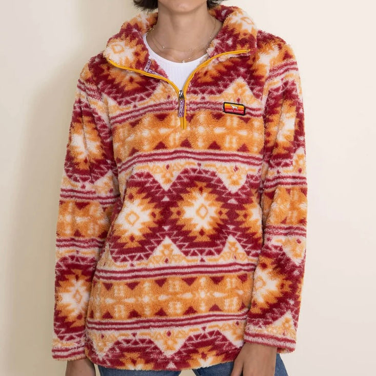 Simply Southern Aztec Orange Classic Sherpa Zip Pullover