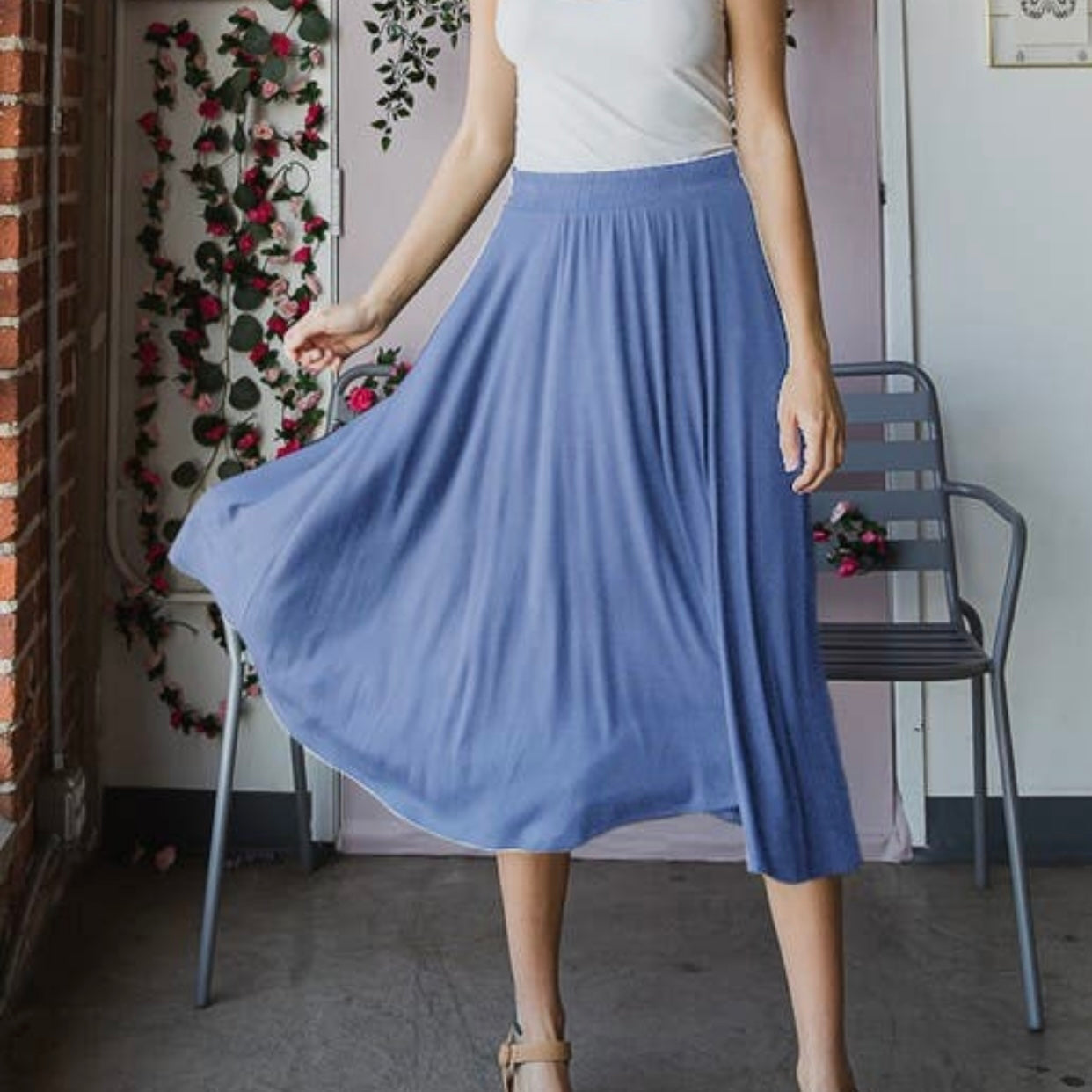 Solid Denim Maxi Skirt