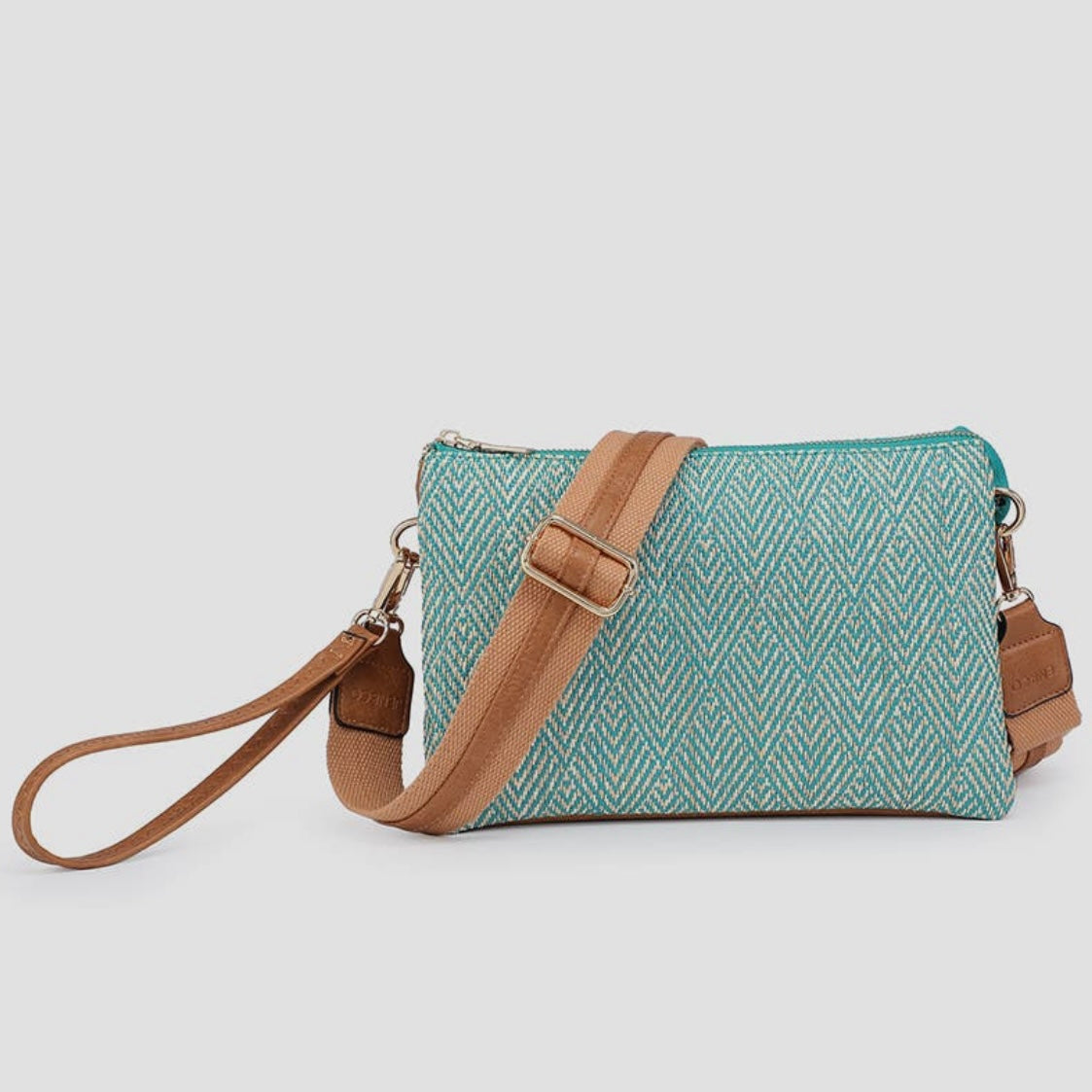 Jen & Co. Izzy Arrowhead Crossbody w/ Guitar Strap - Teal/Tan