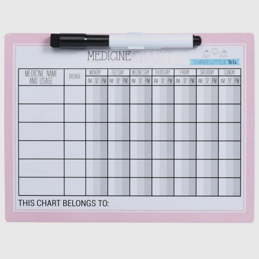 Pink - Kids Medicine Magnetic Refrigerator Chart with Marker