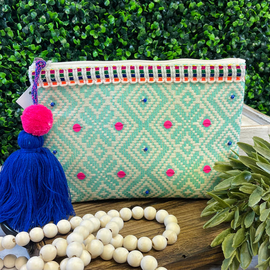 Mint Geometric Cotton Pocket Book with Tassel