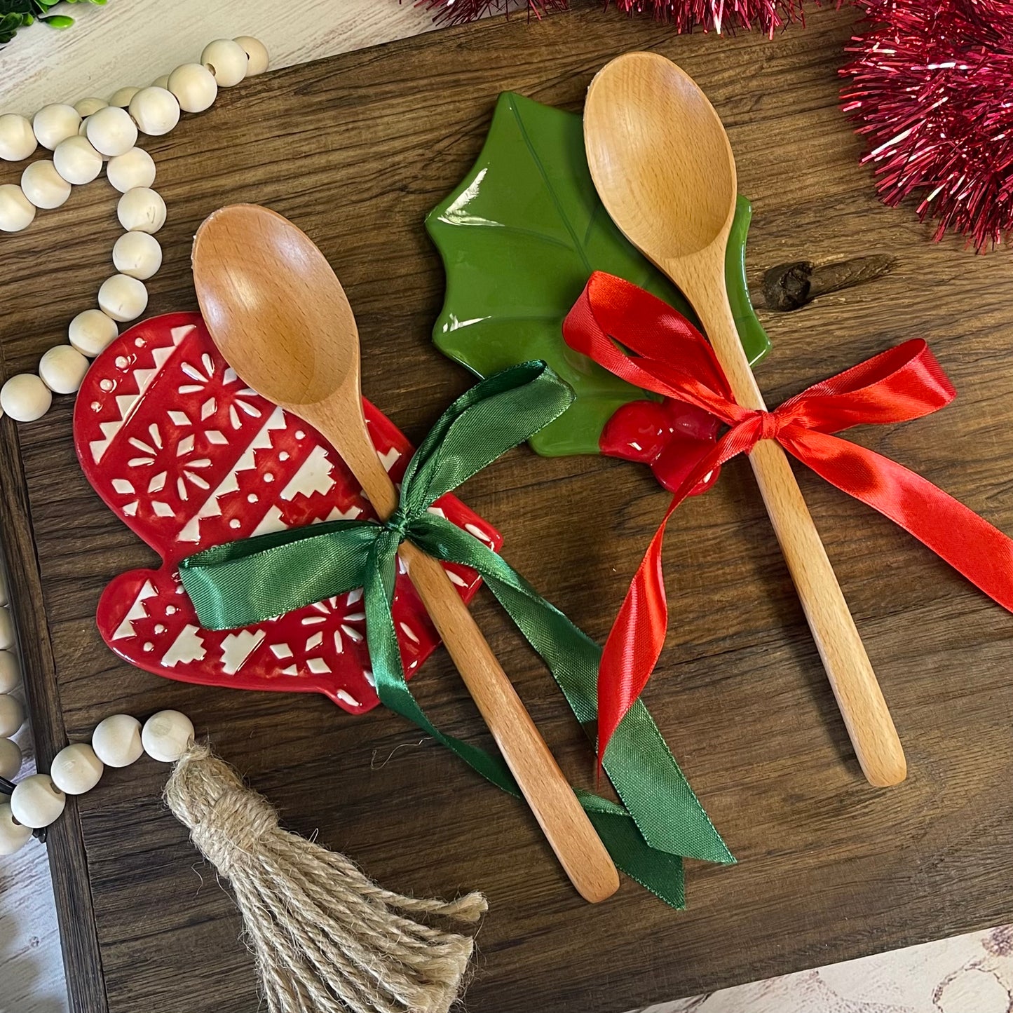 Wood Spoon & Ceramic Spoon Rest Gift Set