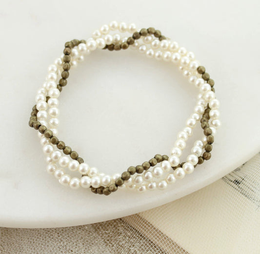 Pearl & Vintage Seed Bead Stretch Bracelet