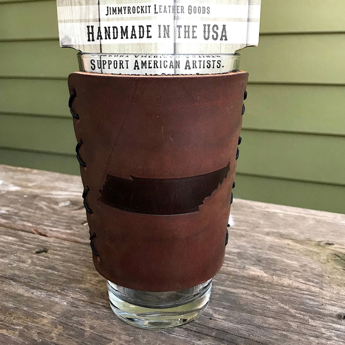 TN State USA Pint Glass & Leather Koozie