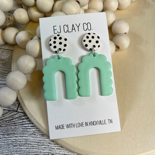 Polka Dot Scalloped Dangle Earrings - Mint