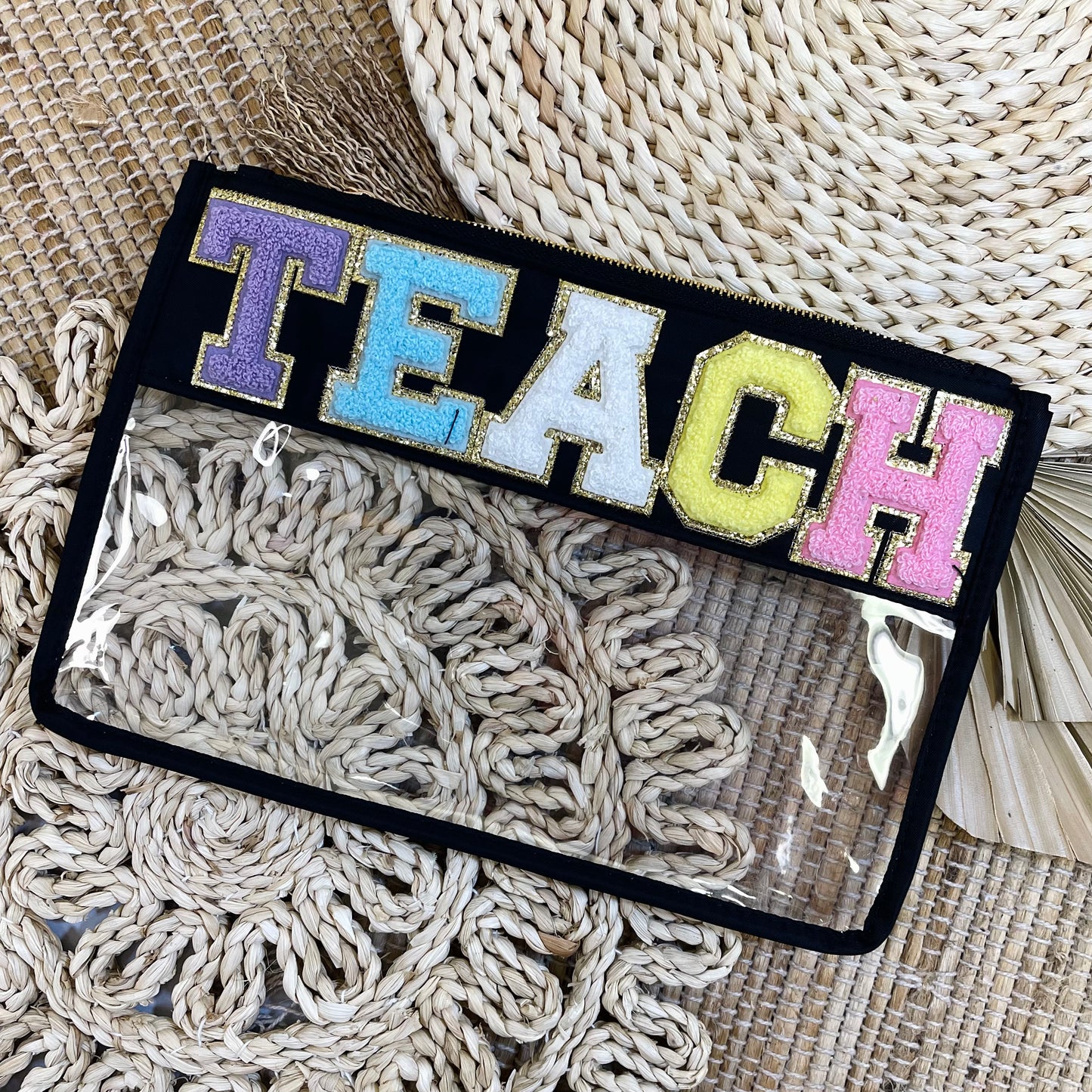 Chenille Letter Clear Pouch - Teach