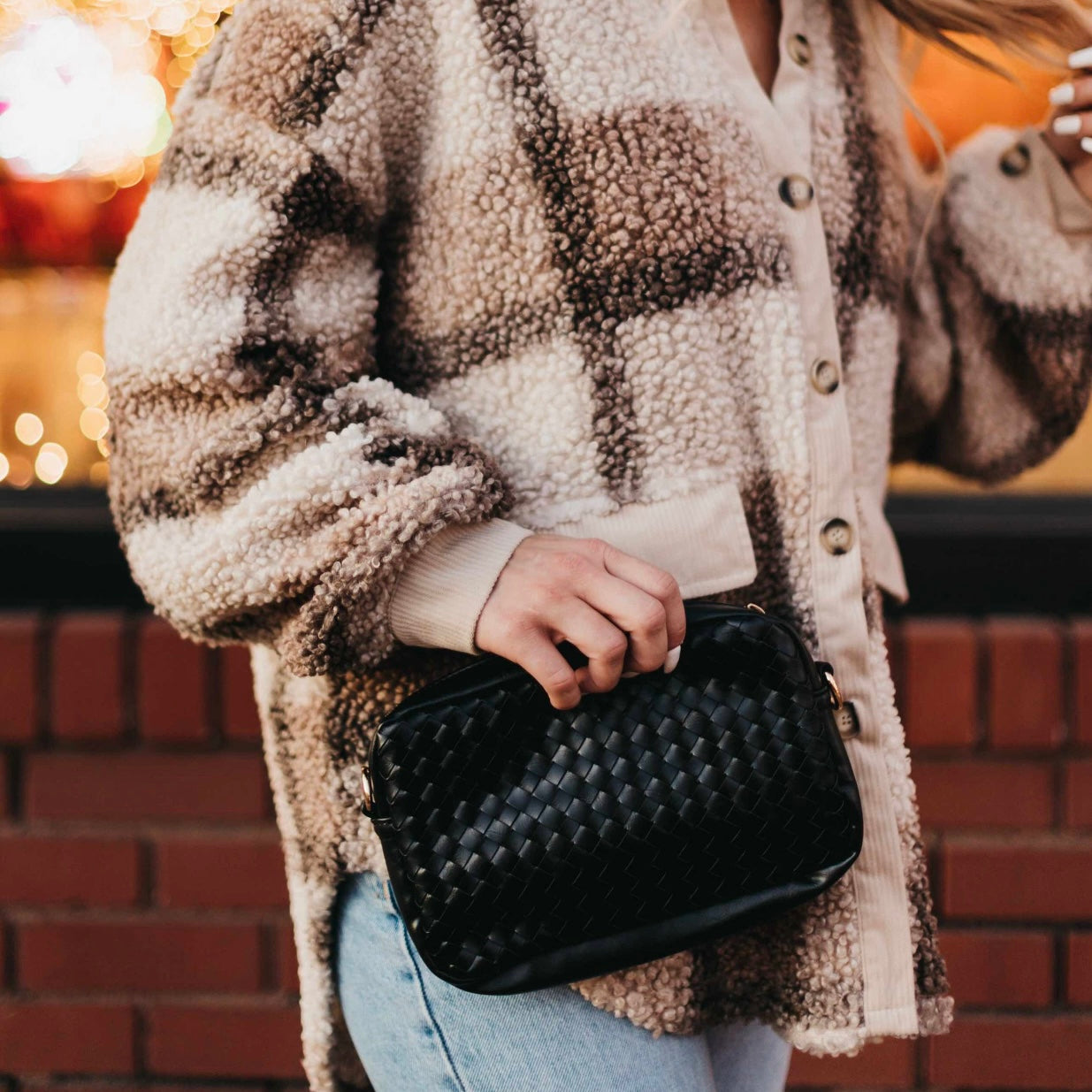 Black Woven Willow Camera Crossbody Bag