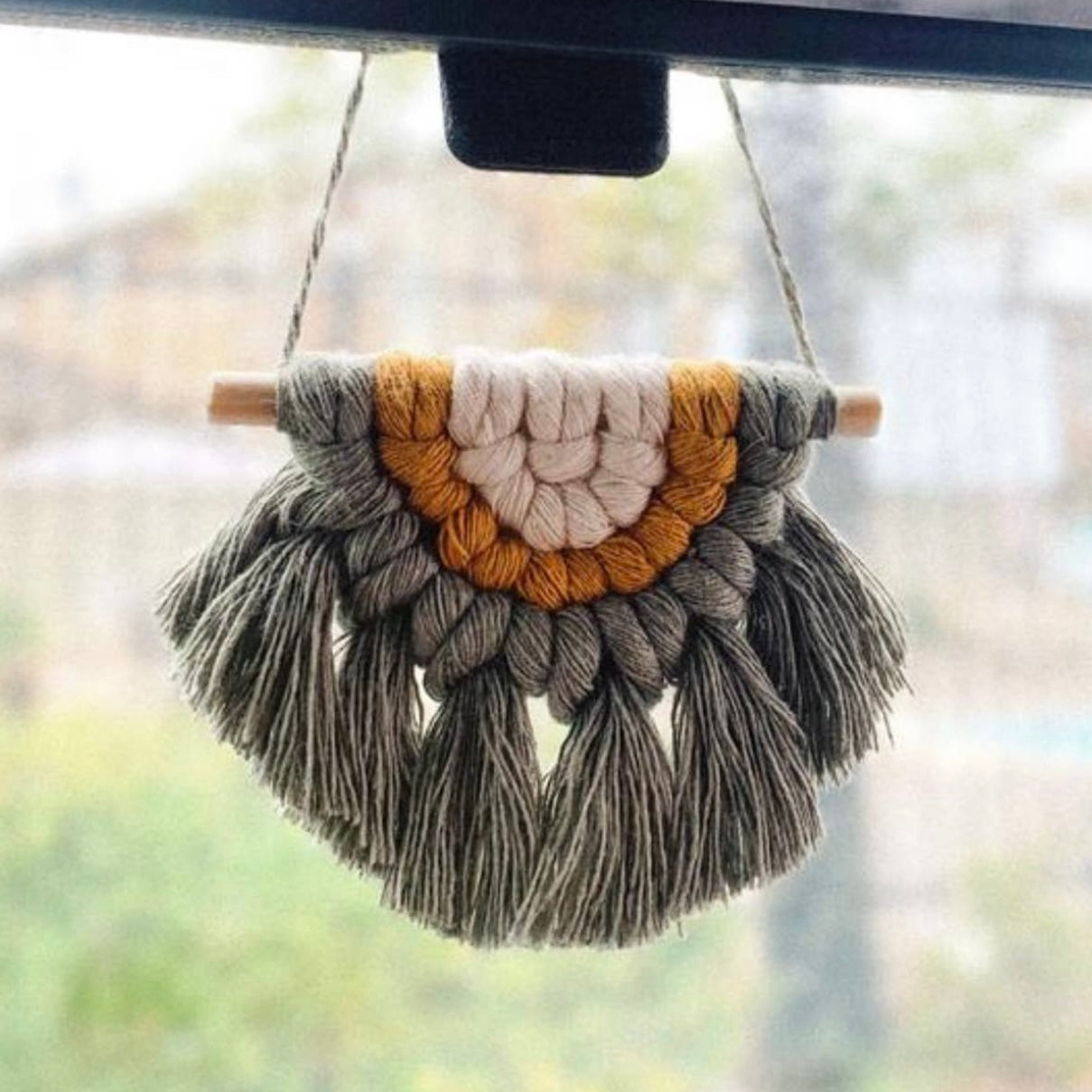 Half Moon Macrame Car Charm | Car Diffuser - Sage