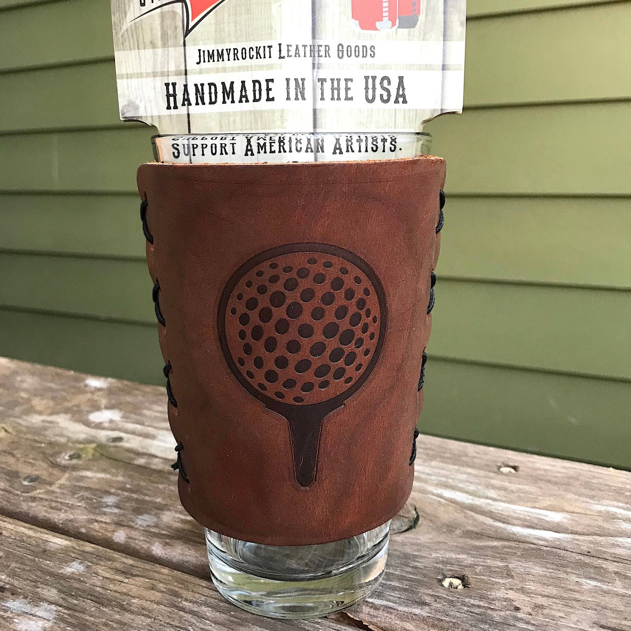 Golf Ball Golfing Pint Glass & Leather Koozie