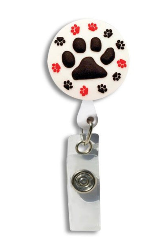 3D Rubber Retractable Badge Reel - Paw Prints