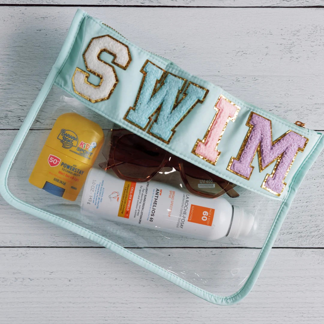 Chenille Letter Clear Pouch - Swim