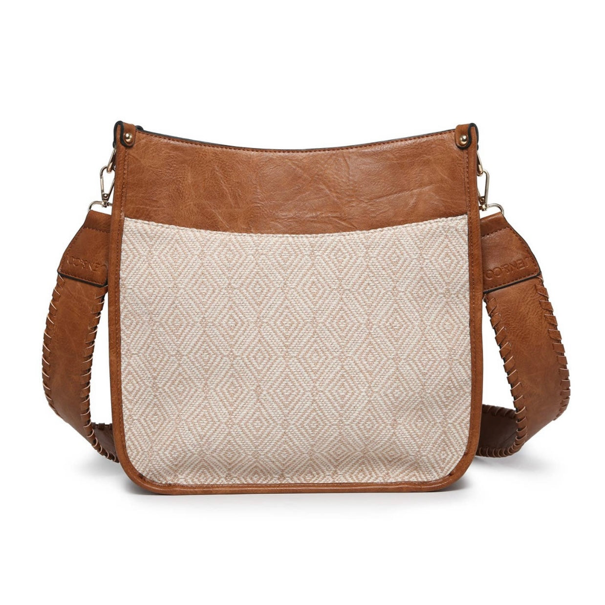 Jen & Co. Chloe Diamond Crossbody with Guitar Strap in Taupe