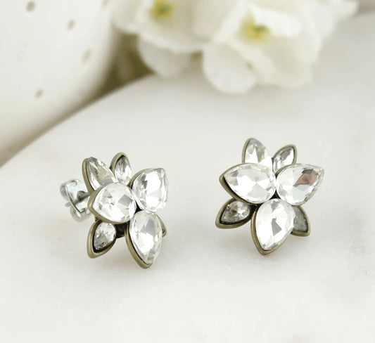 Vintage Crystal Flower Stud Earrings