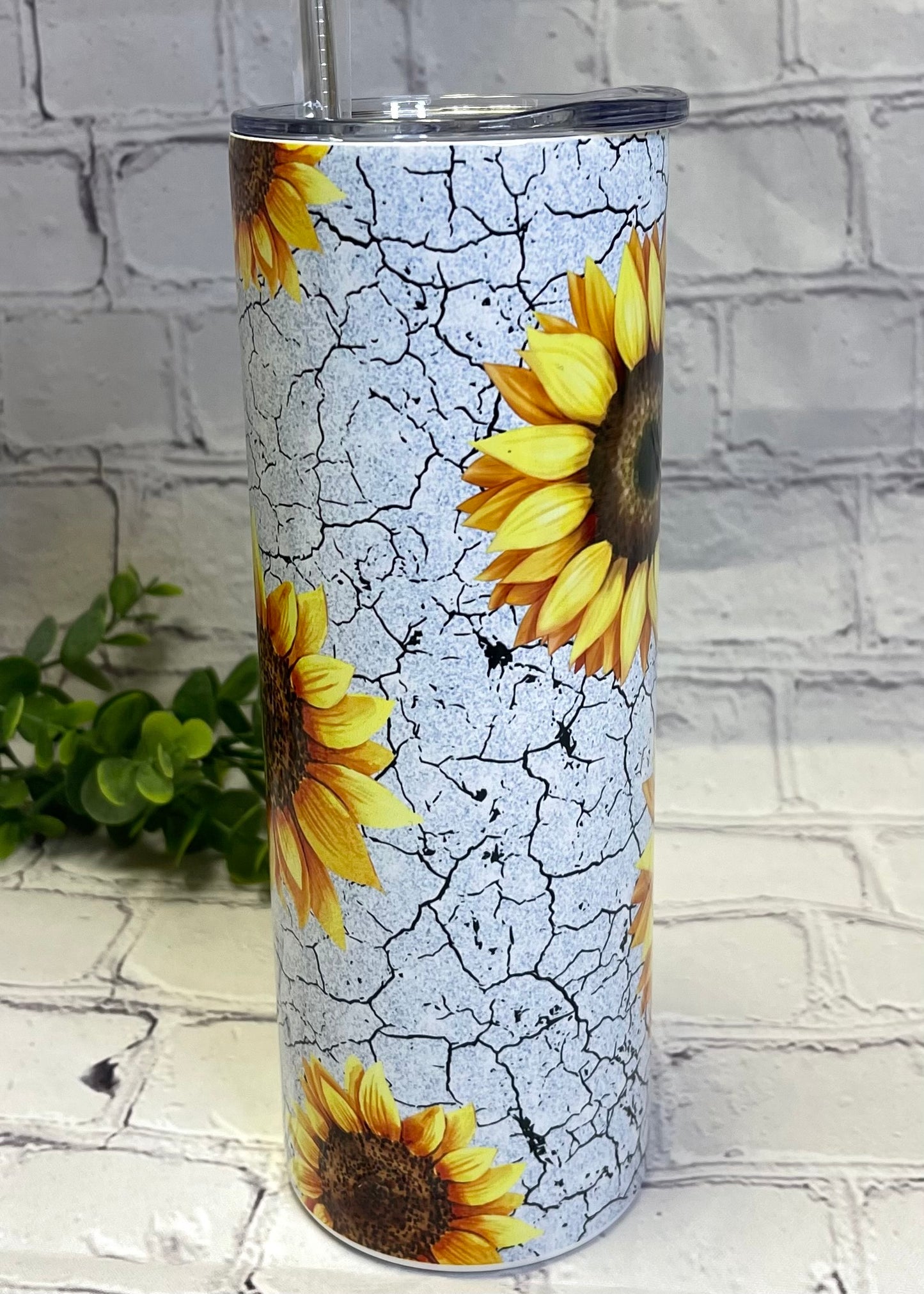 Watercolor Crackle Sunflowers 20oz Skinny Tumbler