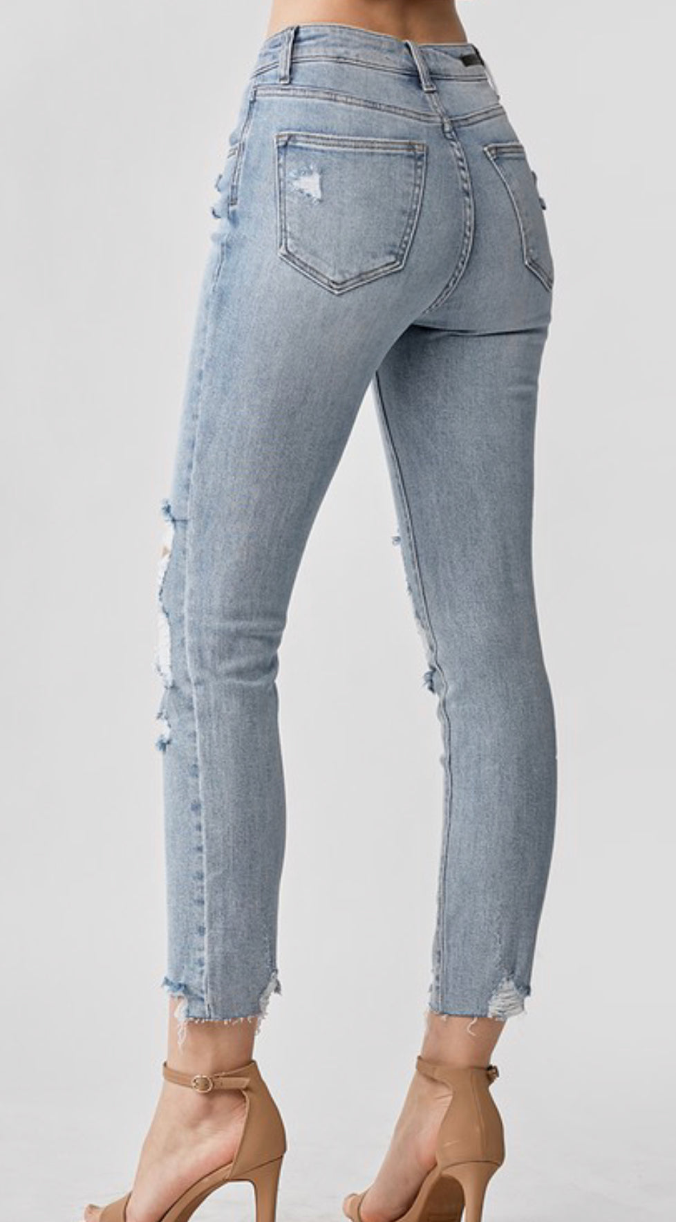 High Rise Distressed Raw Hem Skinny Jean