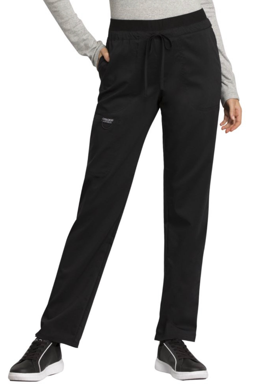 Petite Women’s Cherokee Mid Rise Tapered Leg Drawstring Pants - Black