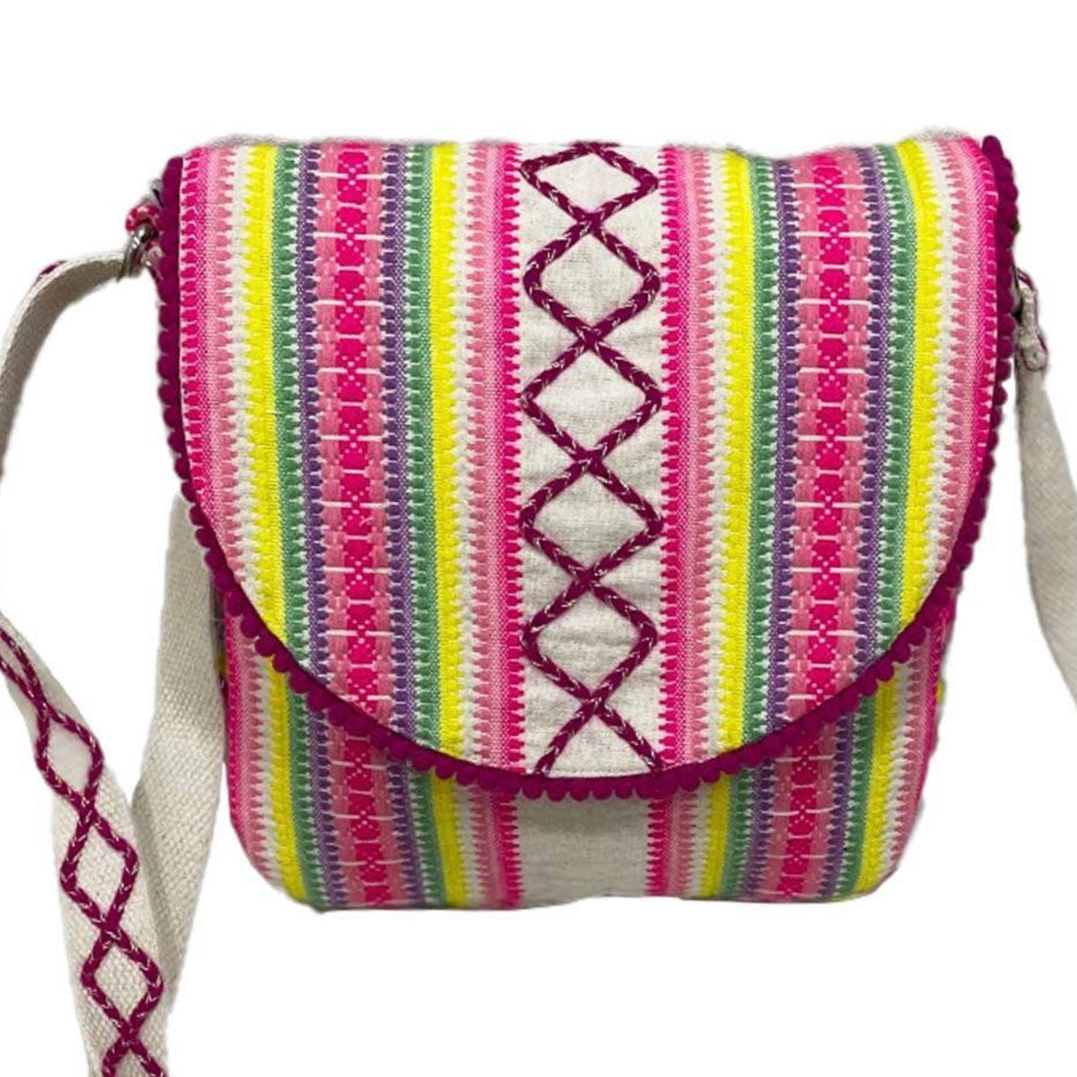 Crisscross and Striped Multicolored Crossbody Bag