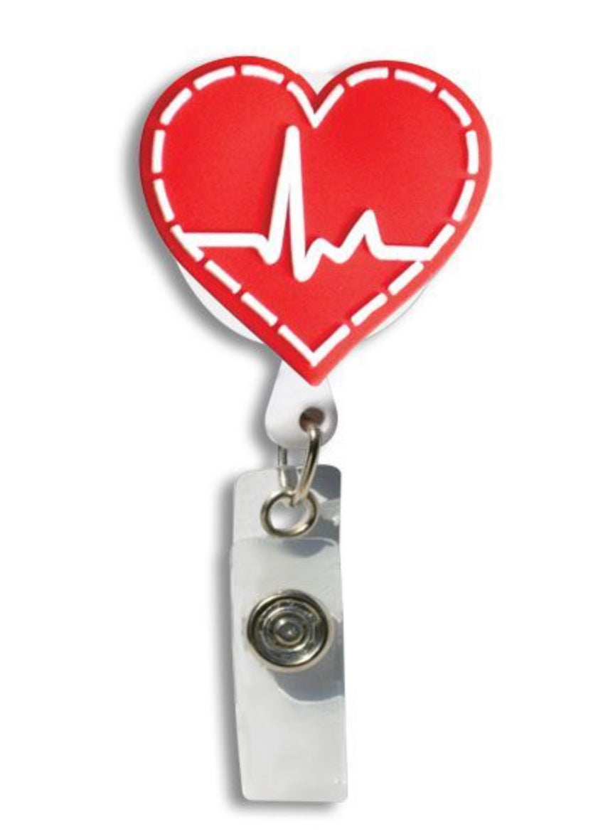 3D Rubber Retractable Badge Reel - EKG Heart