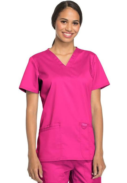 Workwear Revolution V-Neck Top-WW620- Electric Pink