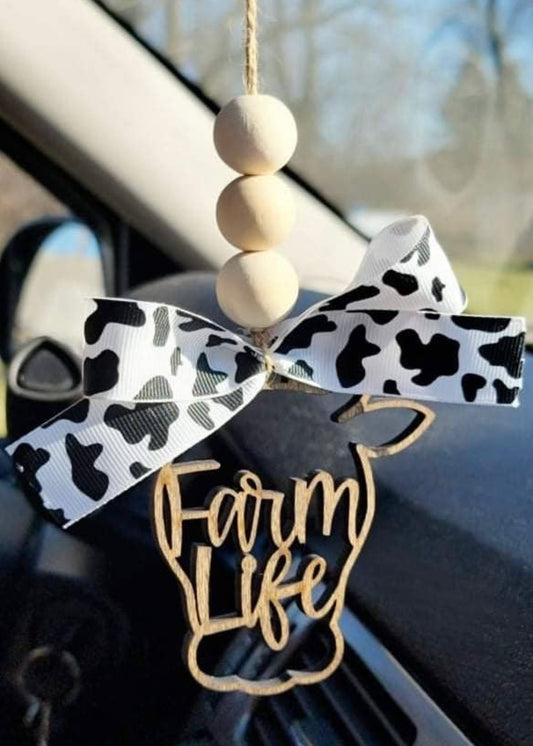 Farm Life Car Charm- Cow Print