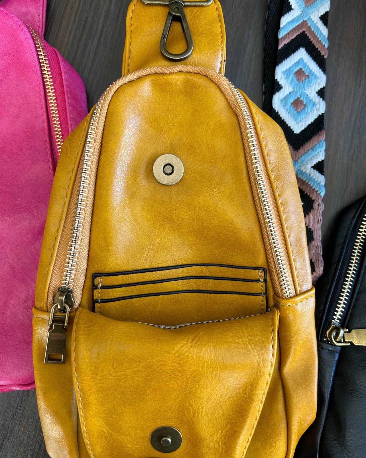 Soft Vegan Leather Crossbody Bag - Mustard