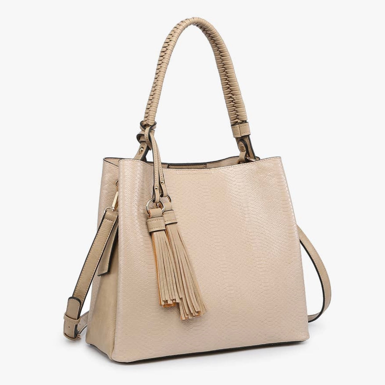 Jen & Co. Olivia Snake Print Contrast Hobo - Beige