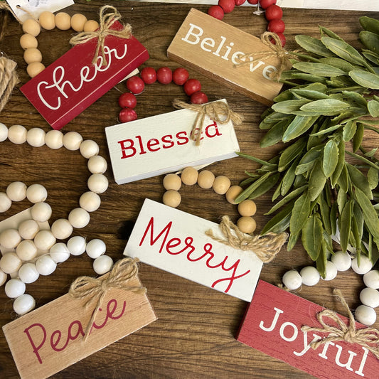 Wood Christmas Mini Signs W/Blessing Banner